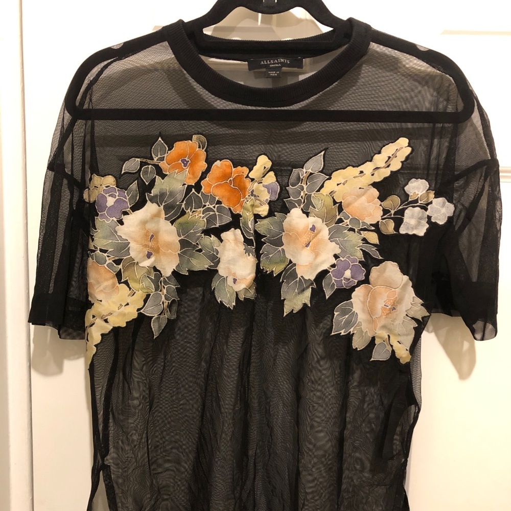 AllSaints Women’s Mesh/ floral t-shirt